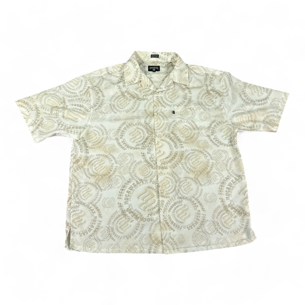 Vintage Rocawear Shirt Adult EXTRA LARGE White Spell Out Club Hip Hop Poly Y2K
